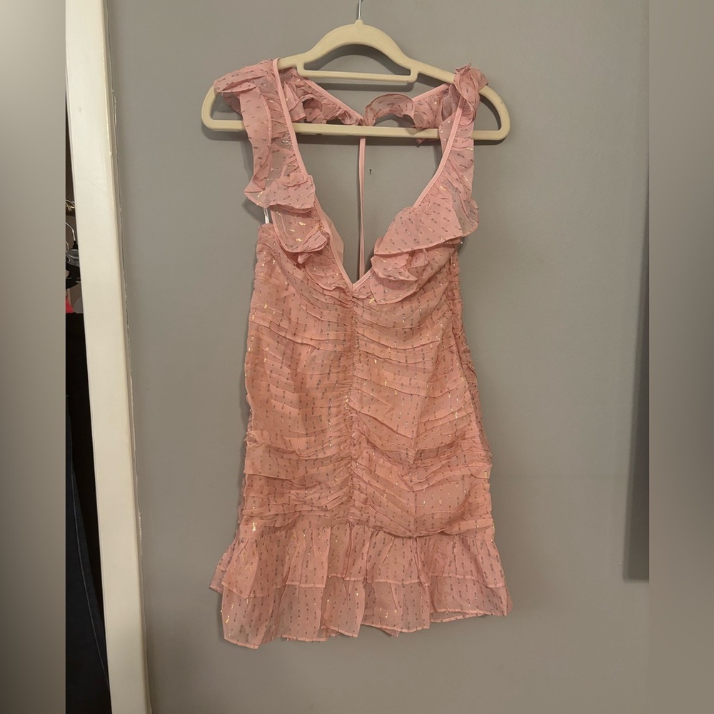 For Love And Lemons Chantal Ruffle Mini Dress in Pink and Gold Size Medium NWT - Picture 3 of 7